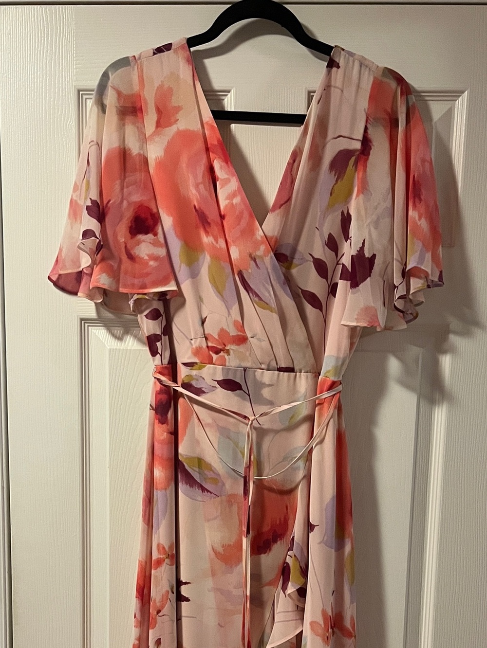 Watercolor Floral Wrap Maxi Dress in Blush Pink